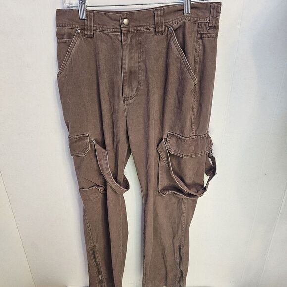 Mens Urban Outfitters Standard Cloth Cargo Pants Sz Medium Brown Flare Y2K R331 - Picture 1 of 12